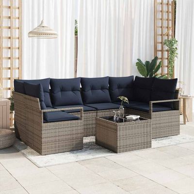 vidaXL Sada pohoviek 7 pcs Sivá a modrá polyratan