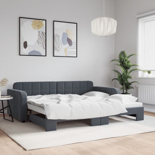 vidaXL Denná posteľ s rozkladacou posteľou tmavosivá 90x190 cm zamat