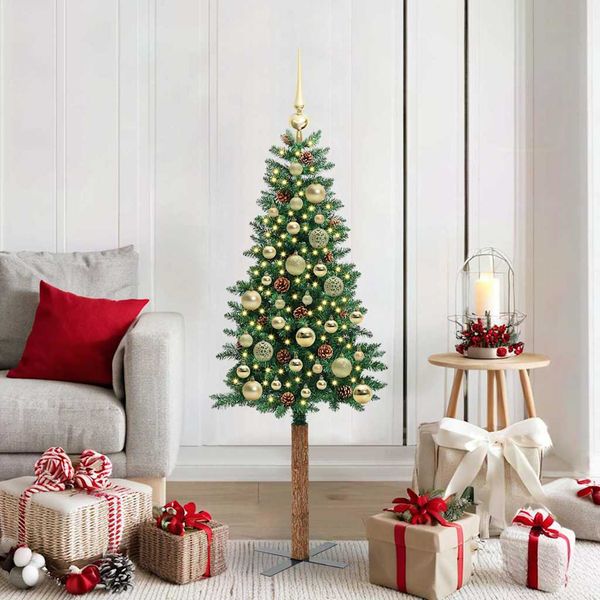 vidaXL Úzky vianočný stromček s 150 LED-i so stojanom Zelená 150 cm