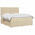 vidaXL LED boxspring posteľ s matracom Krémová 160 x 200 cm Látka
