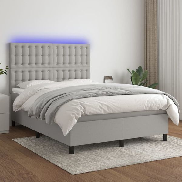 vidaXL Posteľ boxsping s matracom a LED bledosivá 140x200 cm látka