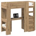vidaXL Rám poschodovej postele so stolom Remeselný dub 75 x 190 cm