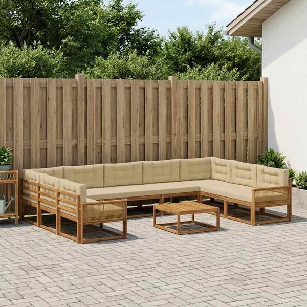 vidaXL Záhradná súprava gaučov s vankúšom 10 pcs Prírodná a béžová