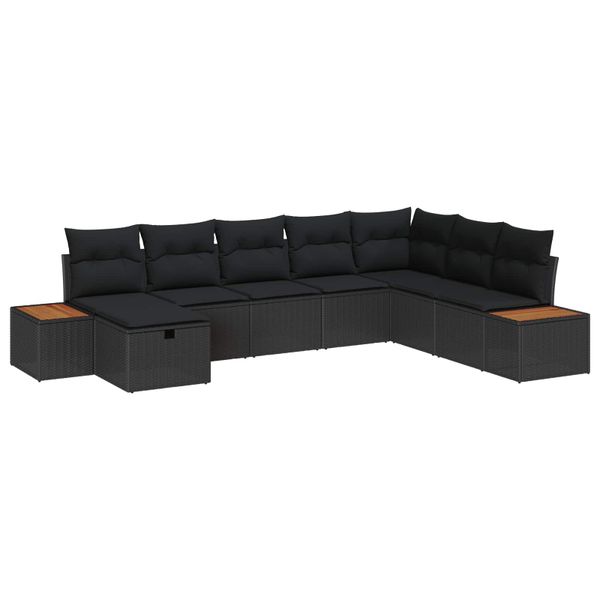 vidaXL Súprava záhradných pohoviek s vankúšom 8 pcs Čierna polyratan