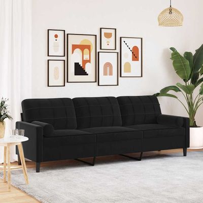 vidaXL 3-miestna pohovka s vankúšmi čierna 210 cm zamat