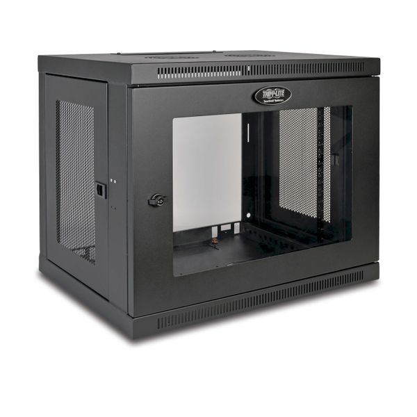 Skriňa SmartRack 9U, Mini Rack, Š = 600mm, Hl = 450mm, hĺbka pre prepínače, presklené dvere, na stenu