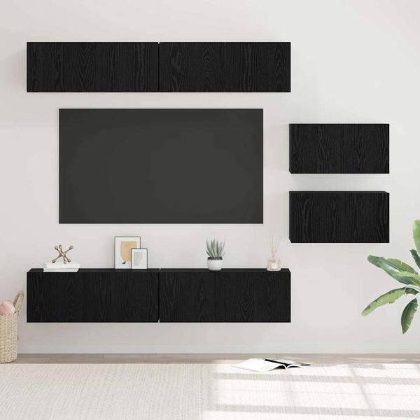 vidaXL Zostava TV skriniek Nástenný 6 pcs Čierny dub Kompozitné drevo