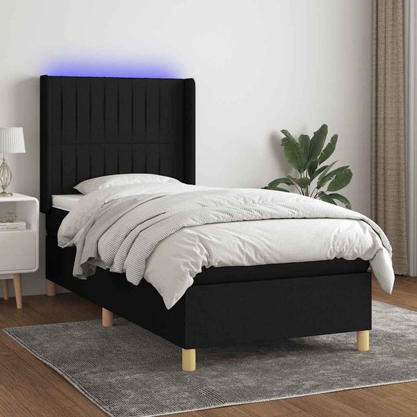 vidaXL Posteľ boxsping s matracom a LED čierna 90x190 cm látka