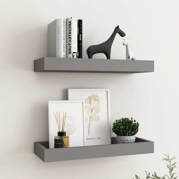 vidaXL Terasové nástenné police 2 ks sivé 40x15x4 cm MDF