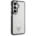 Puzdro Guess Fixed Glitter Triangle MagSafe pre Samsung Galaxy S26 strieborné