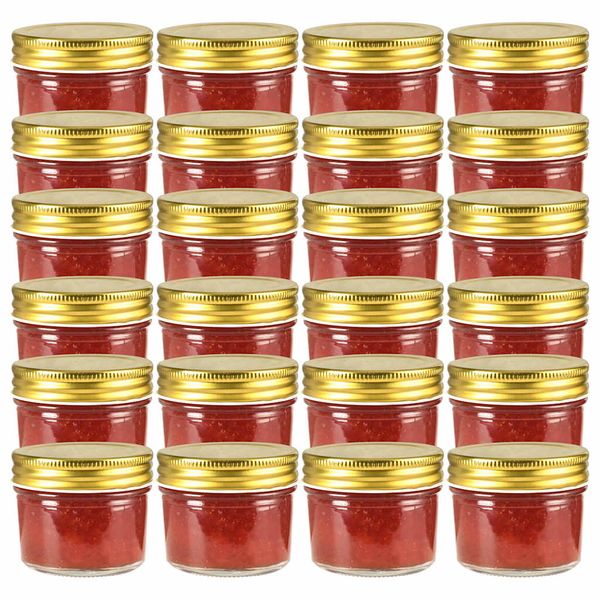 vidaXL Sklenené zaváracie poháre so zlatými viečkami 24 ks 110 ml