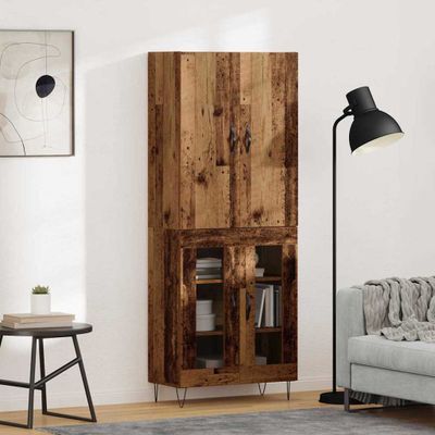 vidaXL Highboard 2 pcs Staré drevo Konštrukčné drevo a sklo