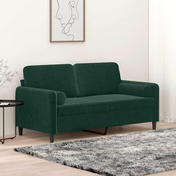 vidaXL 2-miestna pohovka s vankúšmi tmavozelená 140 cm zamat
