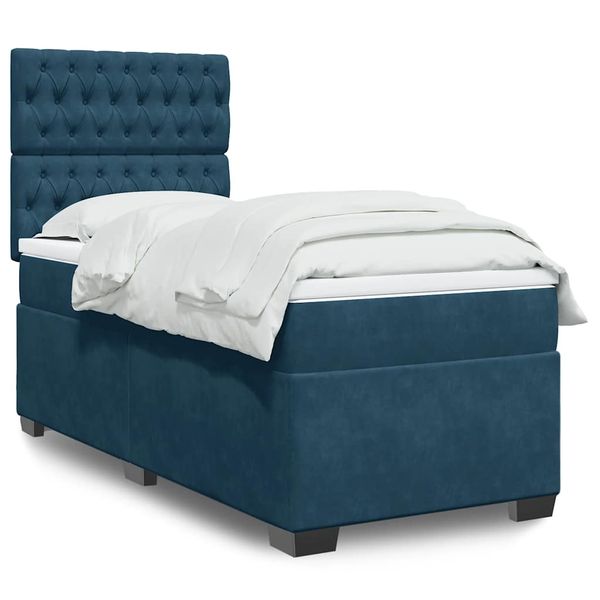 vidaXL Posteľný rám boxsping s matracom modrý 80x200 cm zamat