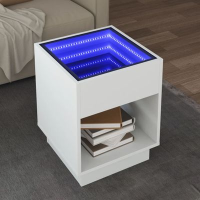 vidaXL Konferenčný stolík s nekonečnými LED biely 40x40x50 cm