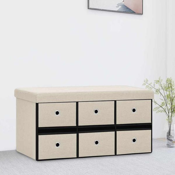 vidaXL Skladacia úložná lavica krémovo-biela 76x38x38 cm umelý ľan