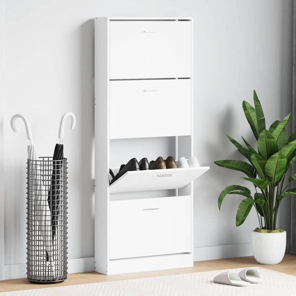 vidaXL Botník biely 59x17x150 cm spracované drevo