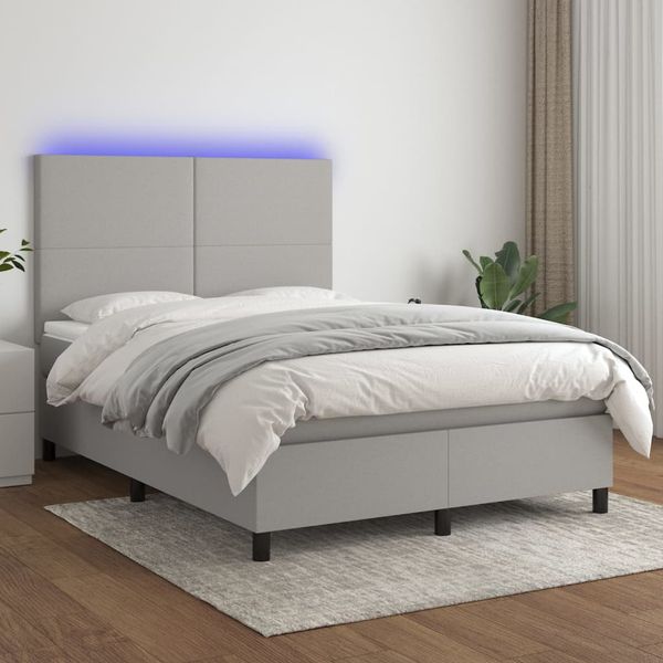 vidaXL Posteľ boxsping s matracom a LED bledosivá 140x200 cm látka