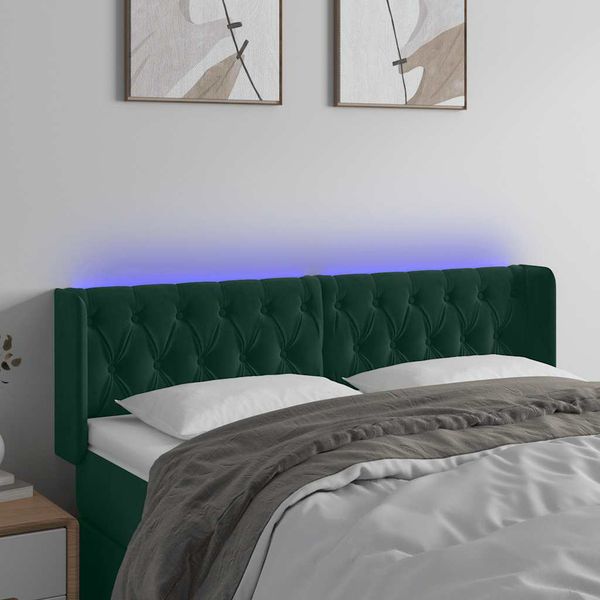 vidaXL Čelo postele s LED tmavozelené 147x16x78/88 cm zamat