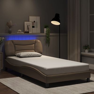 vidaXL Rám postele s LED bez matraca, Hvar, kapučínový 100x200 cm