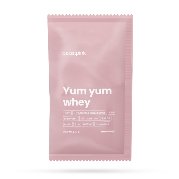 Yum Yum Whey - BeastPink + darček, strawberry splash, 30 g