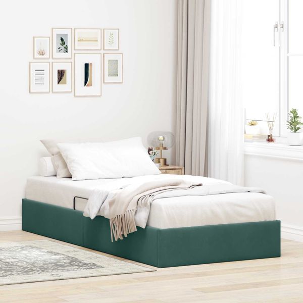 vidaXL Otomanový posteľný rám Tmavozelená 90 x 200 cm Zamat