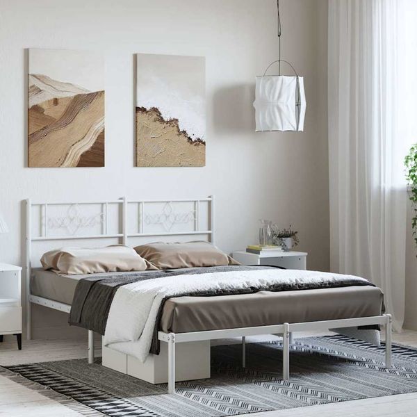 vidaXL Kovový rám postele s čelom biely 135x190 cm