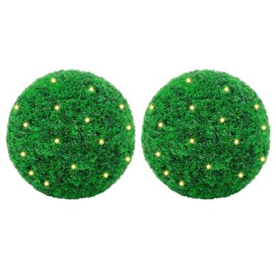 vidaXL Umelé buxusové gule s LED svetlami, 2 ks, zelená, 27 cm