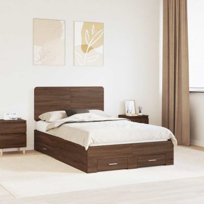 vidaXL Rám postele so zásuvkou Hnedý dub 120 x 200 cm Kompozitné drevo
