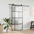 vidaXL Posuvné dvere s kovaním čierne 102,5x205 cm tvrdené sklo