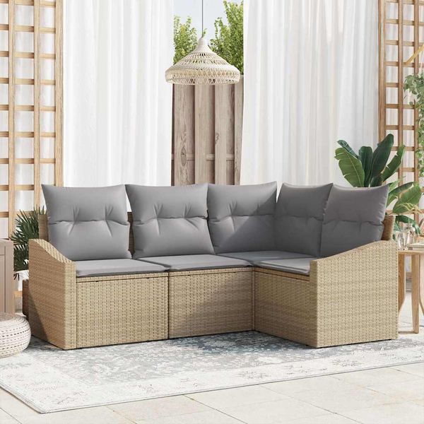vidaXL Sada pohoviek s vankúšom 4 pcs Béžová polyratan