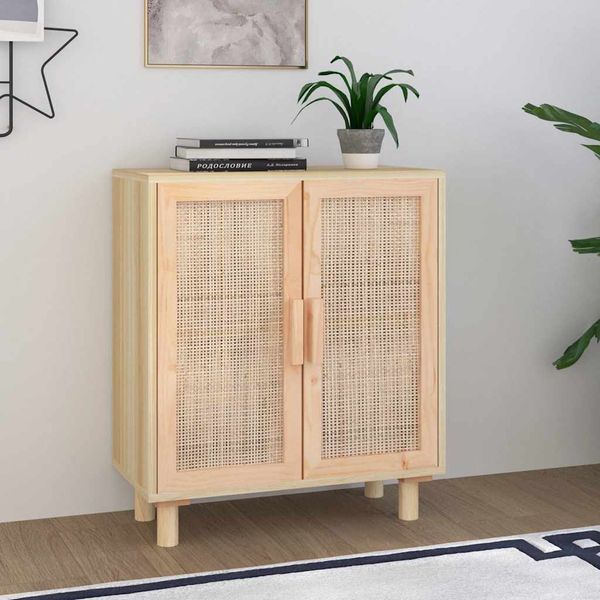 vidaXL Komoda hnedá 60x30x70 cm masívna borovica a prírodný ratan
