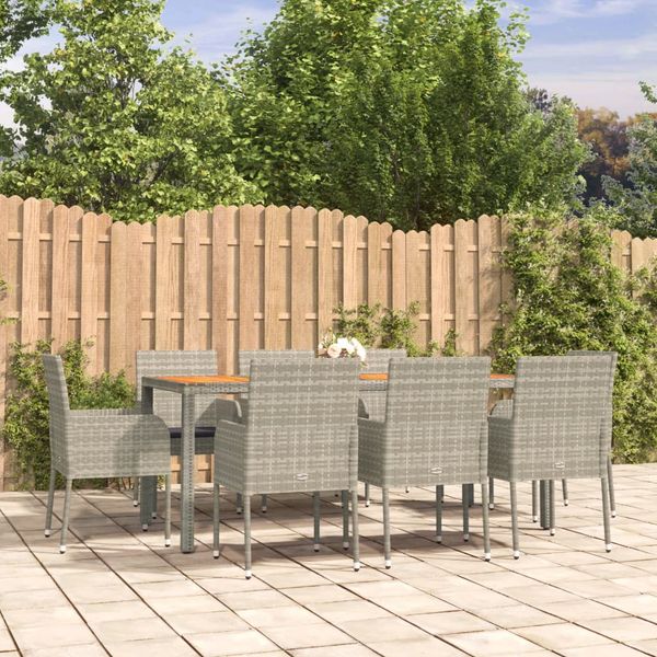 vidaXL 9-dielna záhradná jedálenská sada s podložkami sivá polyratan