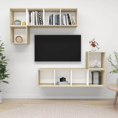 vidaXL 4-dielna súprava TV skriniek, biela+sonoma, kompozitné drevo