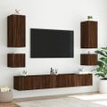 vidaXL 6-dielne TV nástenné skrinky s LED svetlami hnedý dub