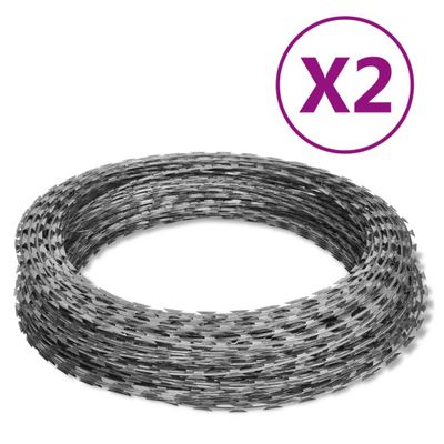 vidaXL Žiletkový ostnatý drôt 2 ks, pozinkovaná oceľ 60 m