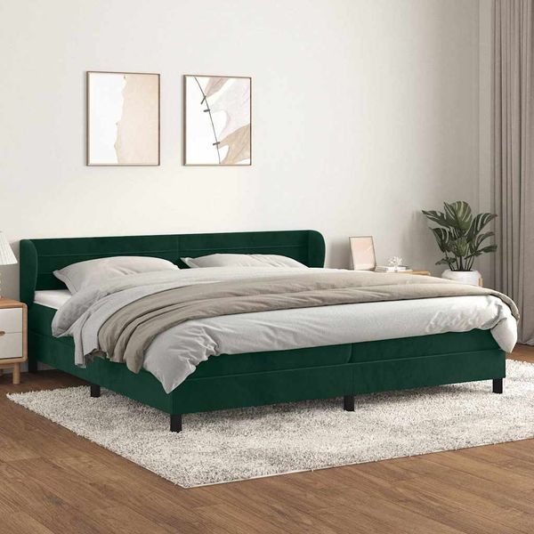 vidaXL Posteľný rám boxsping s matracom tmavozelený 200x200 cm zamat