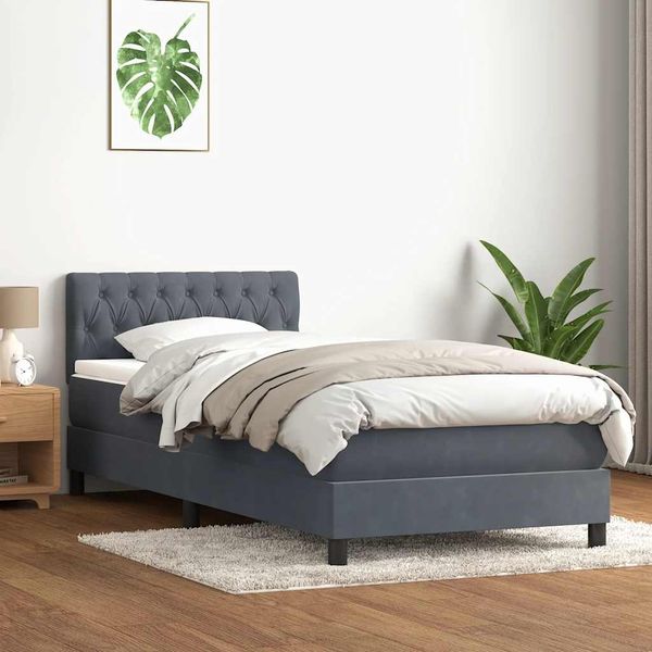 vidaXL Posteľný rám boxspring s matracom tmavosivý 100x210 cm zamat