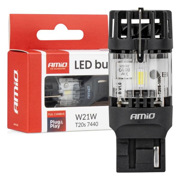 LED žiarovka LumiTec T20S 7440 W21W 12V FULL CANBUS biela 1 ks AMiO-04686