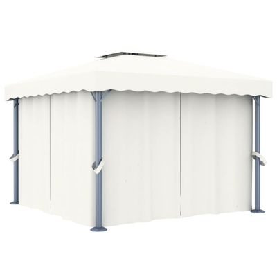 vidaXL Altánok so závesom 3x3 m, krémovo biely, hliník