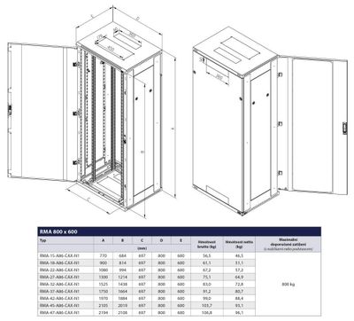 Triton 19" rozvaděč stojanový 42U/800x1100 RAL7035, šedá Triton 19" rozvadec stojanový 42U/800x1100 RAL7035, šedá