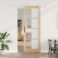 vidaXL Posuvné dvere Hnedá 83 x 232 cm Masívne borovicové drevo a sklo