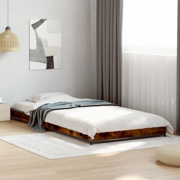 vidaXL Posteľný rám dymový dub 90x200 cm kompozitné drevo a kov