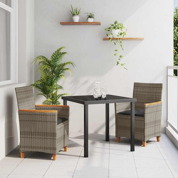 vidaXL Záhradný jedálenský set 3 pcs Sivá polyratan