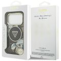Guess Case Magsafe IML Case Glitter Flowers And Triangle With Metal Camera Frame And Buttons For iPhone 17 Pro Max Black