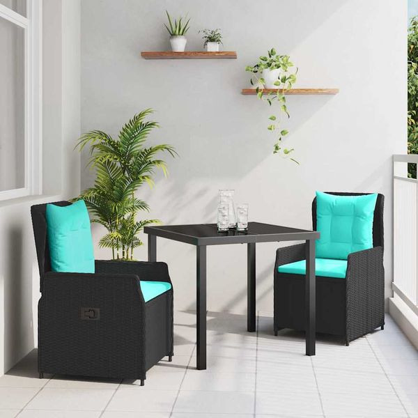 vidaXL Záhradný jedálenský set s vankúšom 3 pcs Čierna Poly ratan