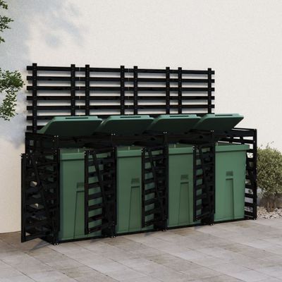 vidaXL Úložný box na štyri odpadkové koše čierny masívna borovica