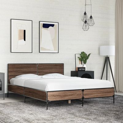 vidaXL Posteľný rám hnedý dub 140x200 cm kompozitné drevo a kov