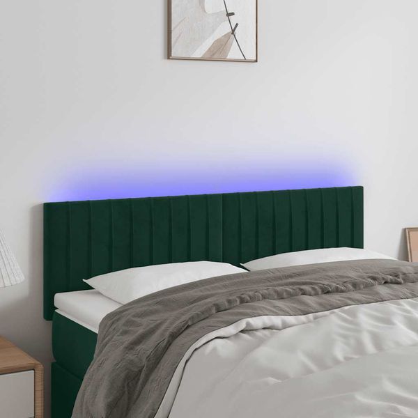 vidaXL Čelo postele s LED tmavozelené 144x5x78/88 cm zamat