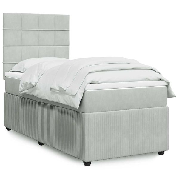 vidaXL Posteľný rám boxsping s matracom bledosivý 90x200 cm zamat